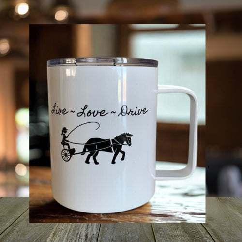 Live, Love, Drive. Stainless Steel 12 Mug with Lid